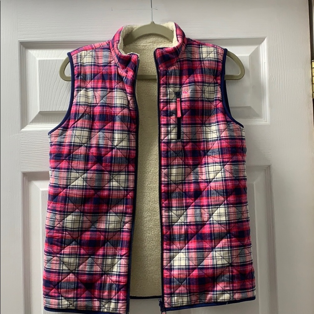 Vineyard Vines Girls Reversible Plaid/Sherpa Vest